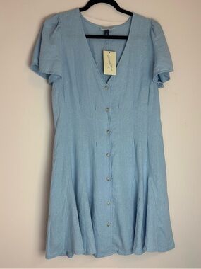 Universal Thread Light Blue V-Neck Button-Front Mini Dress